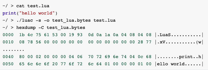 使用 Luac 将 Lua 源代码编译为 Lua 字节码