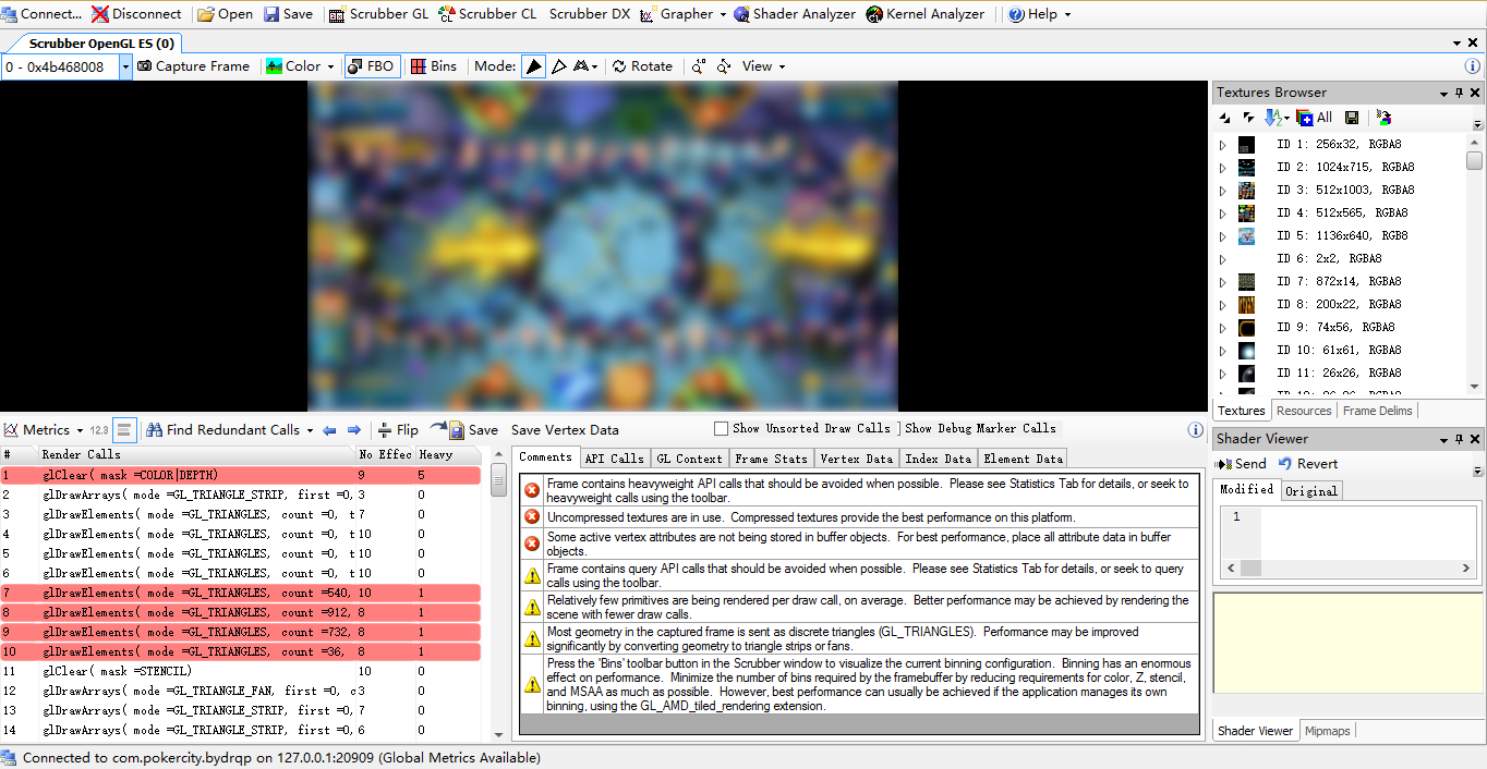 Adreno Profiler 获取美术资源后可以查看各种数据